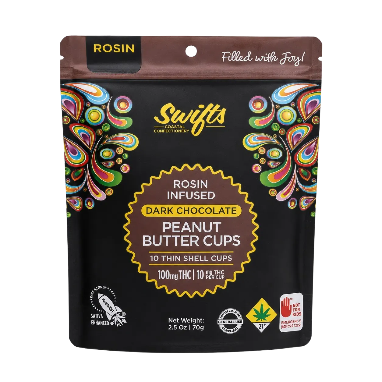 Swifts Dark Chocolate Sativa PB Cups packaging